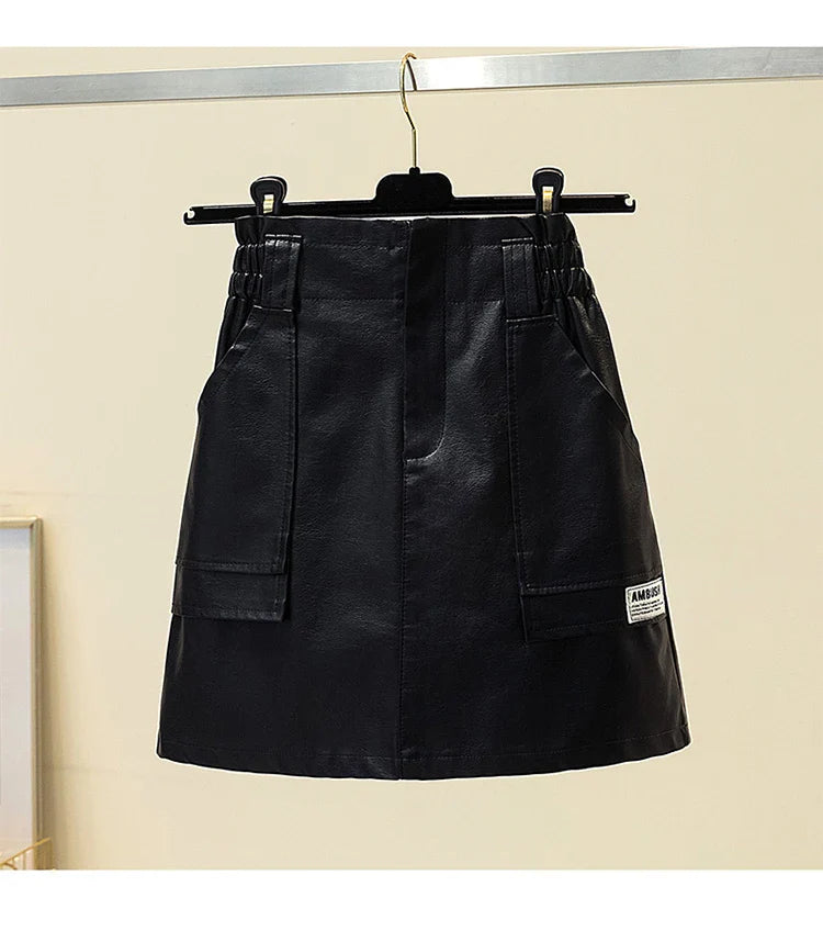 Plus Size 3XL 4XL PU Punk y2k Skirt For Women 2023 New Winter Autumn Leather Mini A Line Skirts Female Large Street Clothing