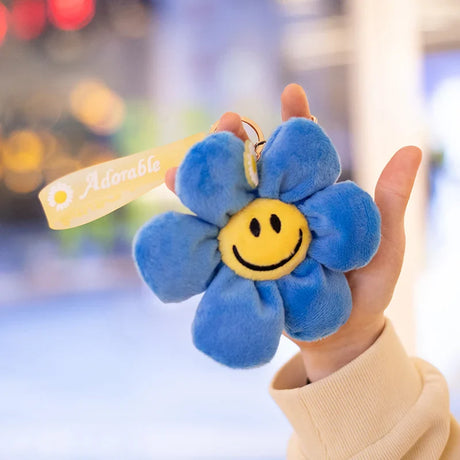 15cm Smiling Sunflower Plush Pendant Colorful Plant Flower Keyring Keychain Key Chain Stuffed Small Plushie Fashion Accessory