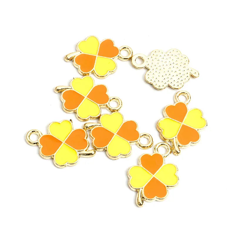 Dopamine Four-leaf Clover Enamel Charms 20pcs DIY Necklace Bracelet Earrings Keyring Amulet Pendants Creative Gift Accessories