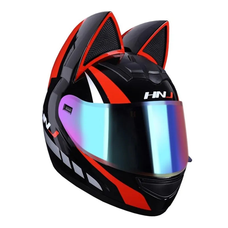 Motorcycle Full Face Helmet Cat Ear Helmet Women Moto Ear Helmets Personality Motorbike Helmet Motocross Capacete Casque