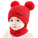 2Pcs/Set Autumn Winter Warm Baby Hat Scarf Set Solid Color Girl Boy Hats Embroidery Infant Toddler Beanies For Kids