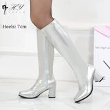 Shiny Glitter Knee High Costumes Boots 60s 70s Retro Go Go Boots 1960s Ladies Fancy Dress Party Dance Shoes Large Size EU36-46