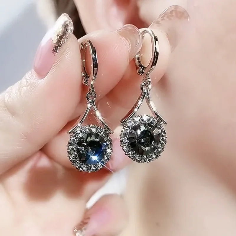 Trendy Round Crystal Drop Earrings For Women Luxury Sparkling Zircon Ginkgo Leaf Butterfly Long Tassel Wedding Jewelry Gift