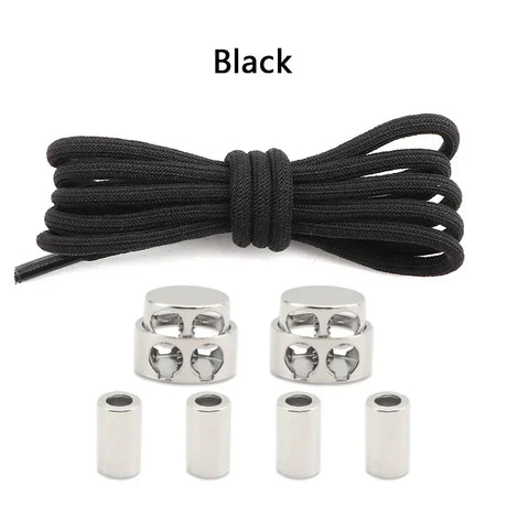 1Pair Round Elastic Laces Sneakers Lock Shoe Laces Without Ties Metal Buckle Laces Kids Adult No Tie Shoelaces Shoes Accessories