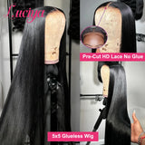 Wear And Go Glueless Wigs Pre Cut No Glue 5x5 HD Lace Closure Bone Straight 13x4 Lace Front Human Hair Wigs For Women Preplucked