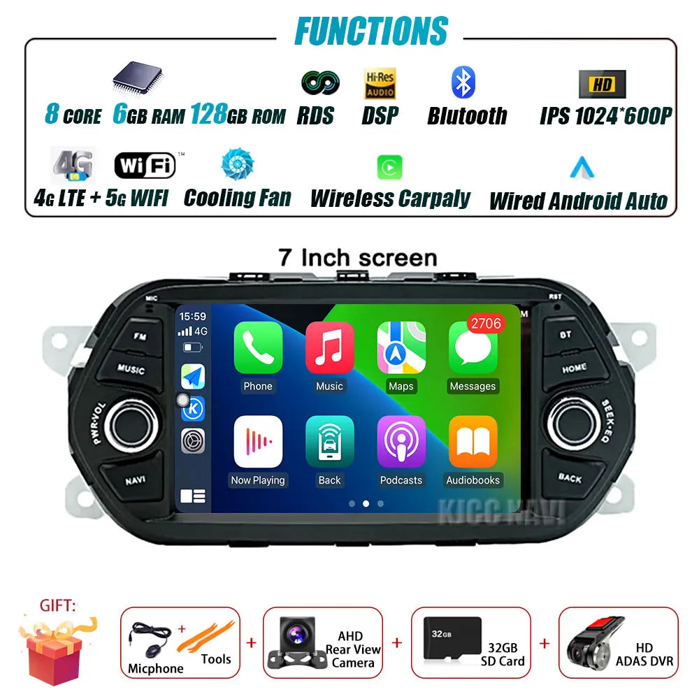 7 inch Screen For FIAT TIPO EGEA 2015 2016 2017 Android 13 Car Intelligent System Radio Multimedia Player Navigation GPS 4G WIFI