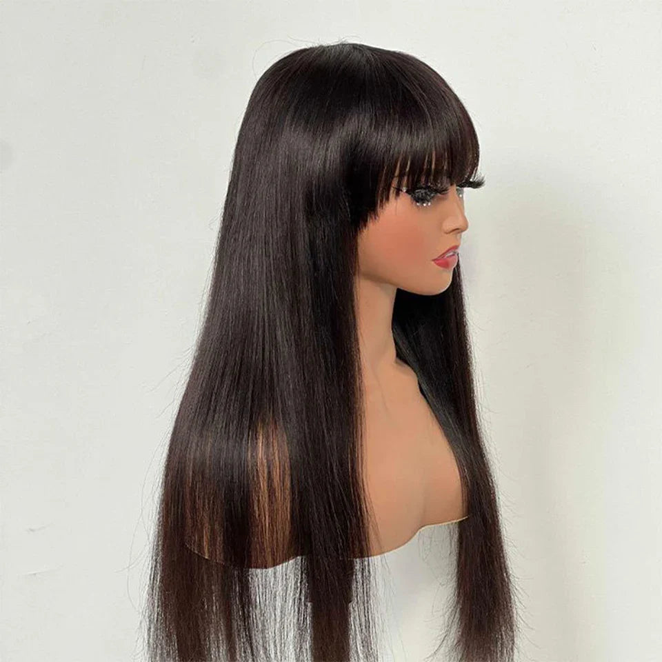 Wig With Bangs Fringe Wigs Human Hair Wig For Women Brazilian 100%Human Hair Sale Bangs Wig Full Machine Made Remy Hair Glueless