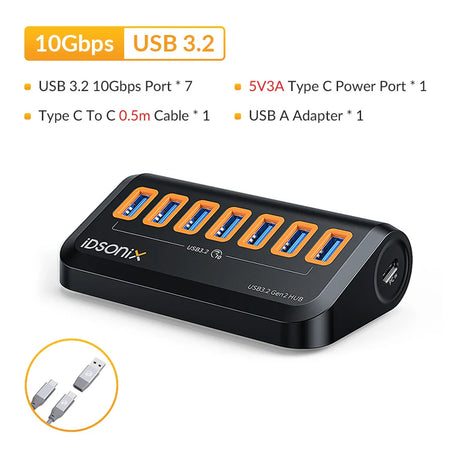 iDsonix USB Splitter USB 3.2 Hub 10Gbps Type C Adapter Multi Ports USB 3.0 Docking Station Hub for Surface Macbook Laptop PC Hub