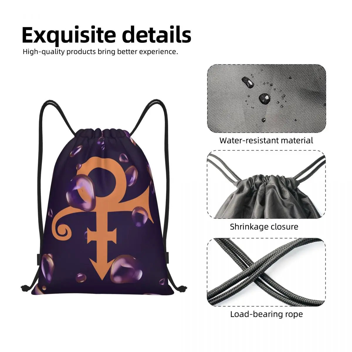 Purple Rain Paisley Park Logo Drawstring Backpack Sports Gym Sackpack Artist Prince String Bag for Working Out