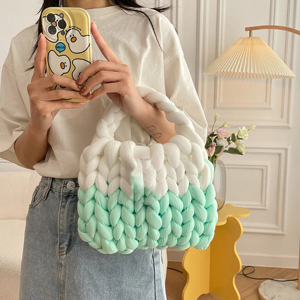 Ladies Casual Bag Hand-woven Shopping Bag Icelandic Wool Fashion Soft Shoulder Diy Handbag Self-woven Homemade Crochet Bag