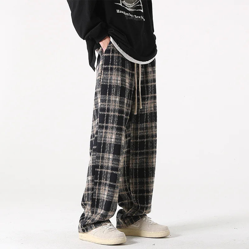 Men Checkered Casual Pants Loose Straight Corduroy Pants Sweatpants Man Fashion Streetwear 2023 Spring New Hip Hop Trousers