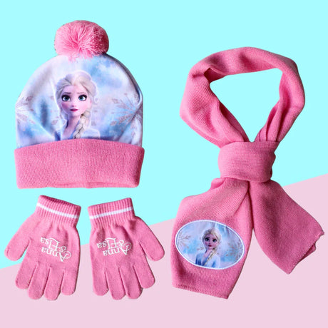 New Autumn Winter Children Hat Elsa Classics Disney Princess Cartoon Cap Scarf Hat Glove Warm knitted hat Girl Christmas Hat