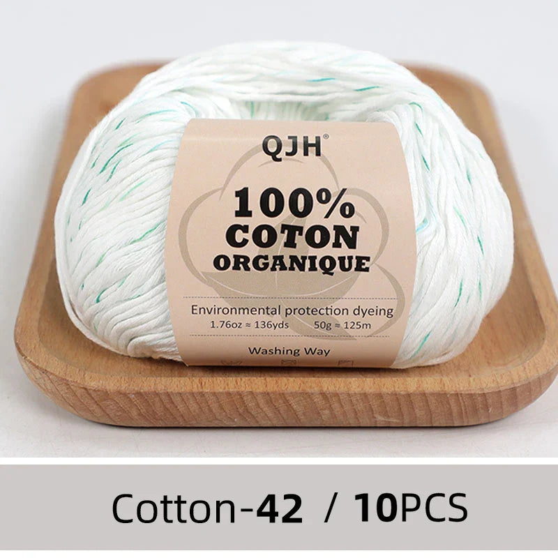 QJH 10PCS 100% Organic Cotton Yarn Pure/Mixed Color Yarn, Knitting Yarn - Crochet Yarn Soft 10 Strands Hank Yarn Machine Washabl