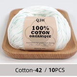 QJH 10PCS 100% Organic Cotton Yarn Pure/Mixed Color Yarn, Knitting Yarn - Crochet Yarn Soft 10 Strands Hank Yarn Machine Washabl