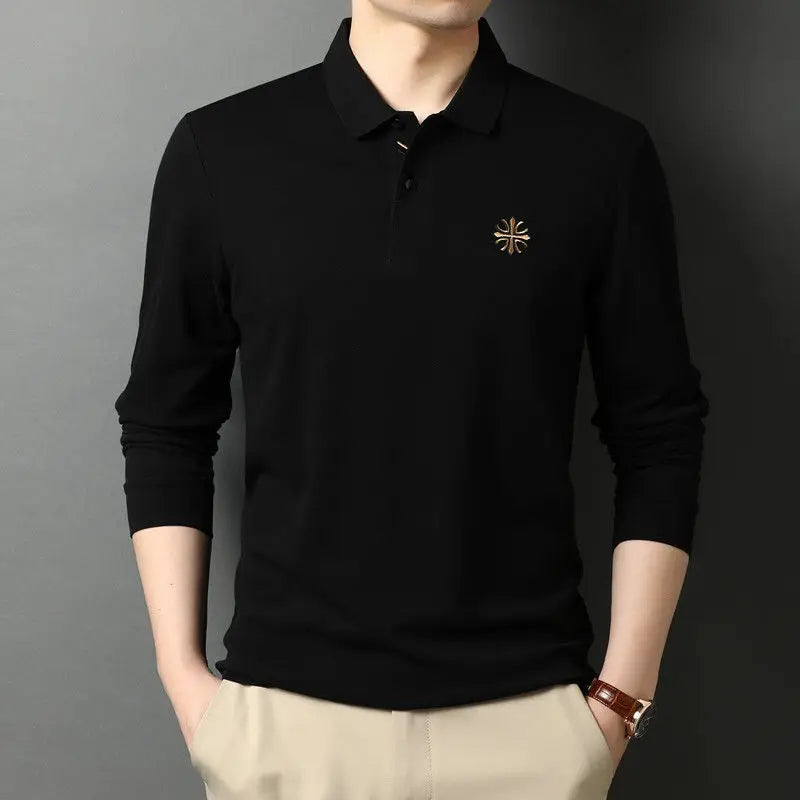 Fashion Men Cotton Mbroidery Polo Shirts Spring Autumn Lapel Long Sleeve Casual Male Clothes T-shirt Korean Loose Business Tops