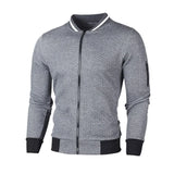 Men Solid Color Small Check Fabrics Sweatshirt Autumn Long Sleeve Zipper Cardigan Stand-up Neck Hoodie Male Casual Outerwear New