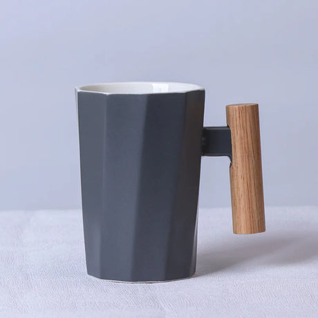 Nordic Wooden Handle Ceramic Porcelain Mug Coffee Cups Literary Water Tea Cup Milk Mug Coffee Cup Drinkware Coffeeware Teaware