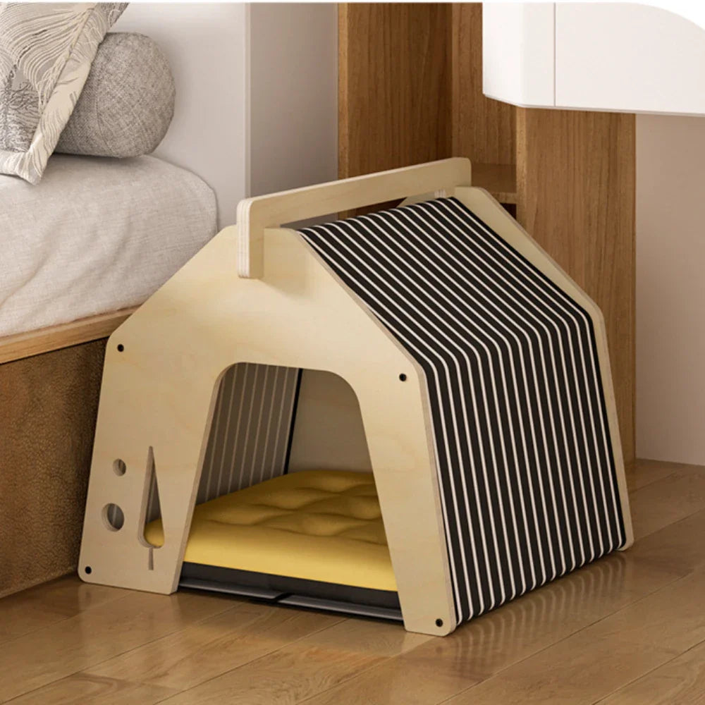 Small Animal Rest and Play House for Dog Hideout Habitat Wooden Cat Beds for Indoor Cats, Rabbit Hideout Bunny House Cat House