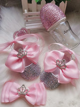 Dollbling Luxury Baby Bottles and Shoes Headband Set Keepsake Diamond Tutu Outfit Red Bottom Little Girl Baptism Shoes