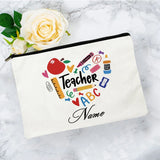 White Personalized Name Bag woman rainbow print Makeup Bag Storage Pouch Toiletries storage Cosmetic Pocket Gift for teachers