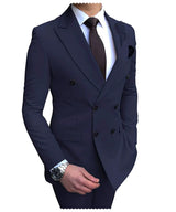 2024 New Beige Men's Suit 2 Pieces Double Breasted Notch Lapel Flat Slim Fit Casual Tuxedos For Wedding(Blazer+Pants)