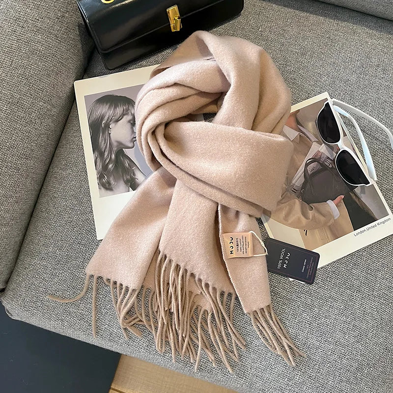 High-quality Australian Wool 100% Solid Color Women's Scarves Autumn and Winter Warm Men's Cashmere Shawl Wrap