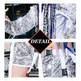 Girls Silver Sequins Jazz Dance Costume Kpop Outfit Tops Vest Shorts Festival Clothing Children Hip Hop Dancing Clothes YS4602