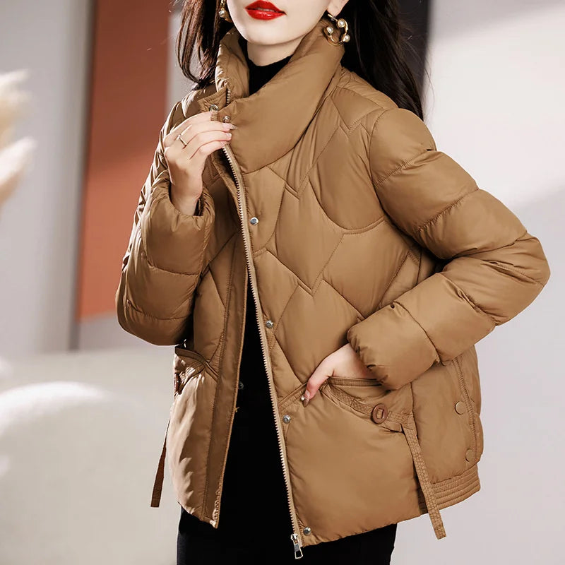 2023 New Winter Women's Jacket Parkas Down Cotton Padded Short Coat Female Fashion Loose Casual Standing Collar Parka Outwear