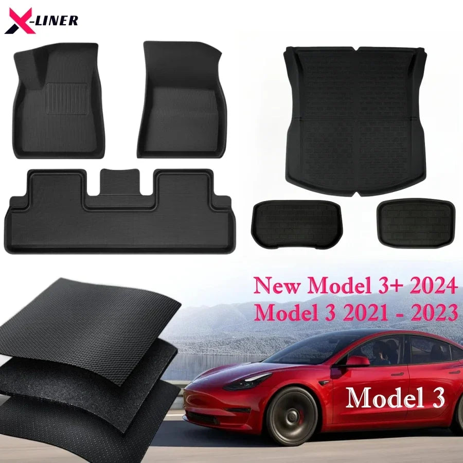 Newest Tesla Model 3+ 2024 Floor Mats 2023-2021 LHD RHD Model 3 Highland Weather Floor Liners Anti-slip Trunk Mat Cargo Liners