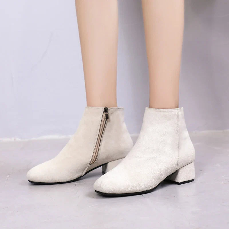 Women's Winter Boots 2023 New Suede Dress Women Warm Boots Fashion Mid-Heel Wool Warm Women's Ankle Boots