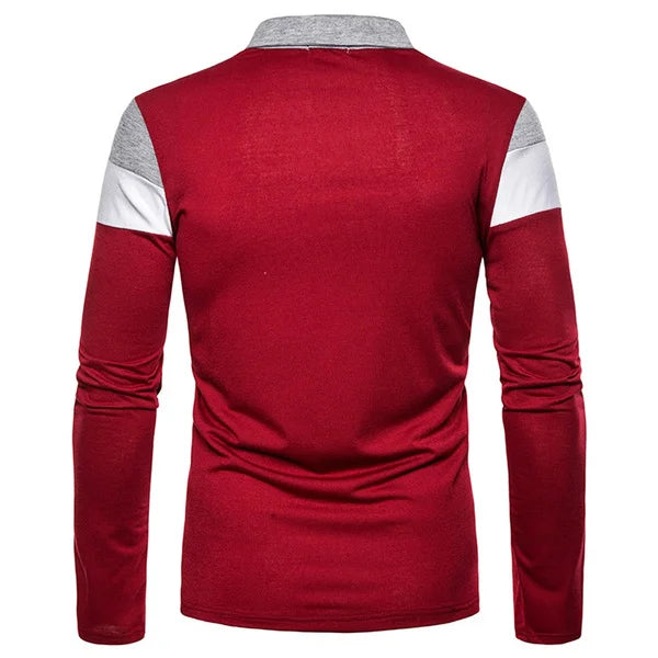 Men's Long Sleeve Contrasting Colors Polo T-shirt Casual Polo Shirts