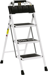 3 Step Ladder EFFIELER Folding Step Stool with Wide Anti-Slip Pedal, 500 lbs Sturdy Steel Ladder, Convenient Handgrip