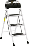 3 Step Ladder EFFIELER Folding Step Stool with Wide Anti-Slip Pedal, 500 lbs Sturdy Steel Ladder, Convenient Handgrip