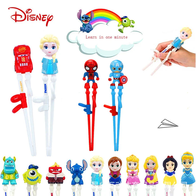 Disney Princess Kids Feeding Frozen Elsa Chopsticks Marvel Spiderman 3D Toddler  Learning Chopsticks Sleeping Beauty Utensils