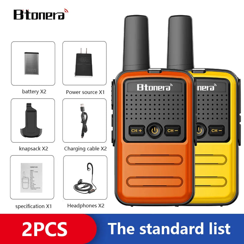 Btoera 2 Pcs Mini Walkie Talkie PMR 446 Portable Two-way Radio Ht PTT Walkie-talkies 5W 16CH UHF 400-470MHz Portable Radio for