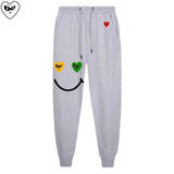 Men Women Spring Autumn Pants Heart Cartoon Embroidery Smiling Face Print Cotton Elastic Bind Feet Drawstring Casual Pants