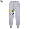 Men Women Spring Autumn Pants Heart Cartoon Embroidery Smiling Face Print Cotton Elastic Bind Feet Drawstring Casual Pants