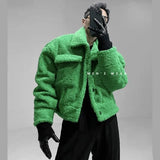 Green Ruffian Jacket for Men Lamb Wool Thickened Padded Jacket Plush Winter Trendy Baseball Clothes Single-breasted Hipster Coat