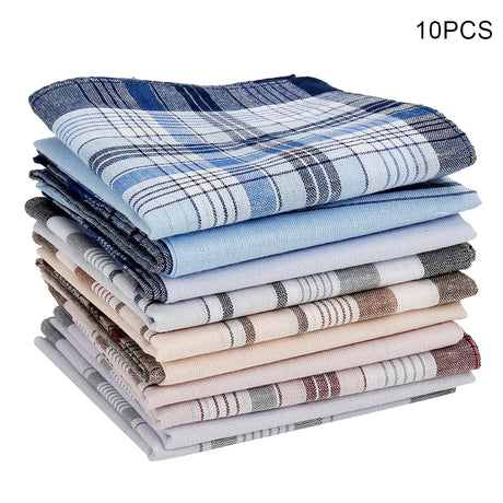 10Pcs Square Multicolor Plaid Stripe Men Women Pocket for Wedding Party Business Chest Towel 100% cotton Handkerchiefs Scarves