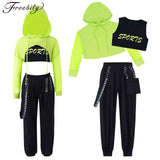 Kids Girls Jazz Hip Hop Dance Costume Street Dancewear Hooded Sweatshirt Crop Top and Jogger Pants Set Performance Outfits