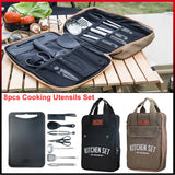 Camping Kitchen Set 8pcs Camping Outdoor Cookware Kit Stainless Steel Camping Tool Travel Set And Utensil Organizer Storage bag