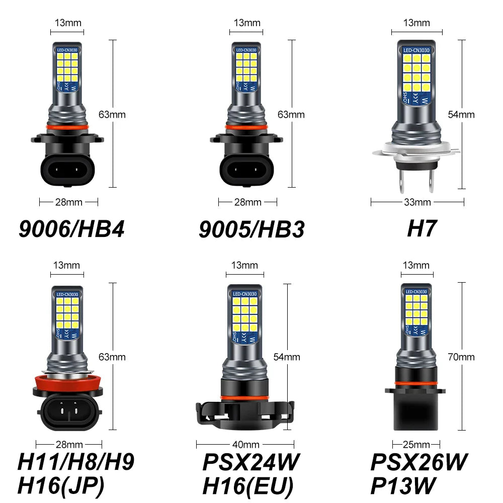 2x H11 H8 9006 HB4 HB3 H16 H10 PSX24W P13W Fog Lights Bulb Super Bright Car Fog Lights Day Driving Running Light 12V 6000K White