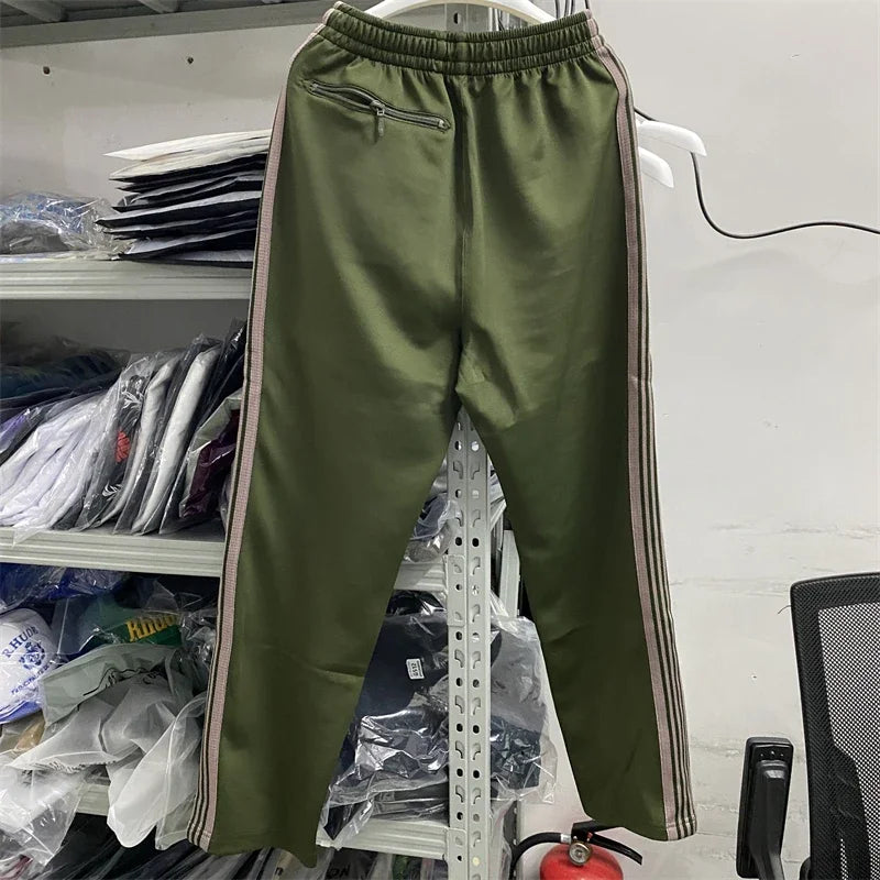 New Army Green Needles Pants Men Women 1:1  Embroidered Butterfly Track Pants Straight AWGE Trousers