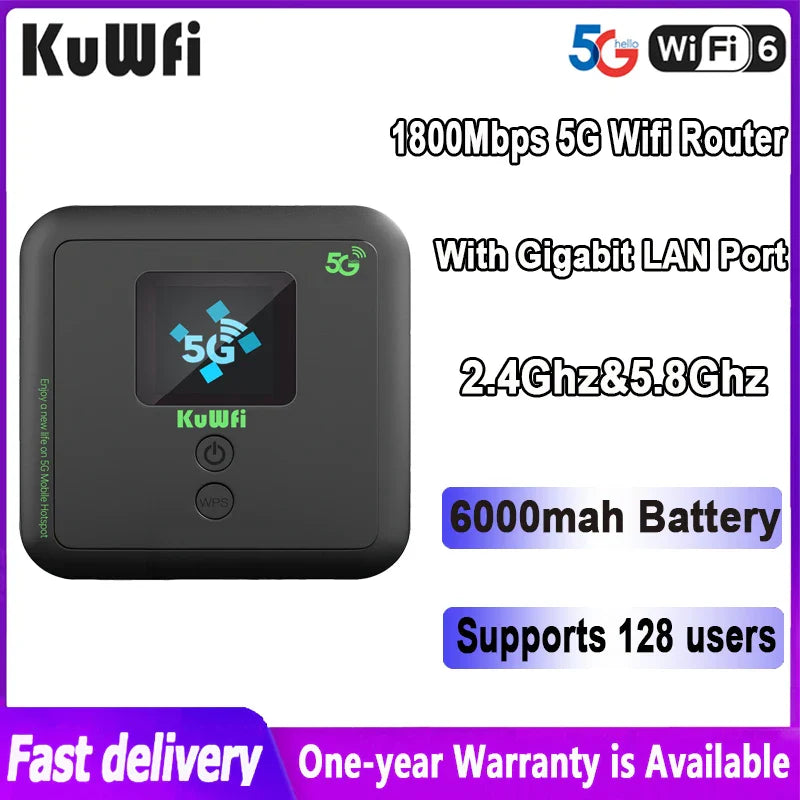 KuWFi 5G Wifi Router 1800Mbps MiFi Dual Band 2.4Ghz&5.8Ghz Wireless Router Protable Mobile 4G Hotspot With Gigabit LAN Port