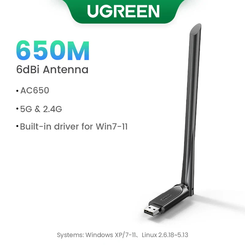 UGREEN Wifi Adapter AC650/AC1300 5G&2.4G WiFi USB Ethernet for PC Laptop Desktop Windows Linux WiFi Antenna Dongle Network Card