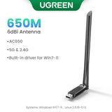 UGREEN Wifi Adapter AC650/AC1300 5G&2.4G WiFi USB Ethernet for PC Laptop Desktop Windows Linux WiFi Antenna Dongle Network Card