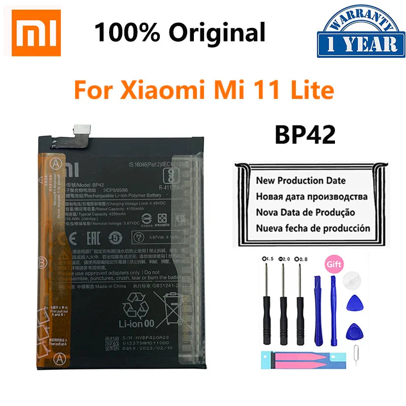 100% Original BP42 4250mAh Phone Battery For Xiaomi Mi 11 Lite Mi11 11Lite Mobile Phone Replacement Batteries Bateria