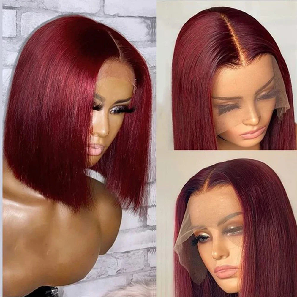 Bob Wig Human Hair Burgundy 99J Straight 13X4 Lace Front Wig 180% Density Short Straight Frontal Bob Wig 13x5x1 Lace Frontal wig