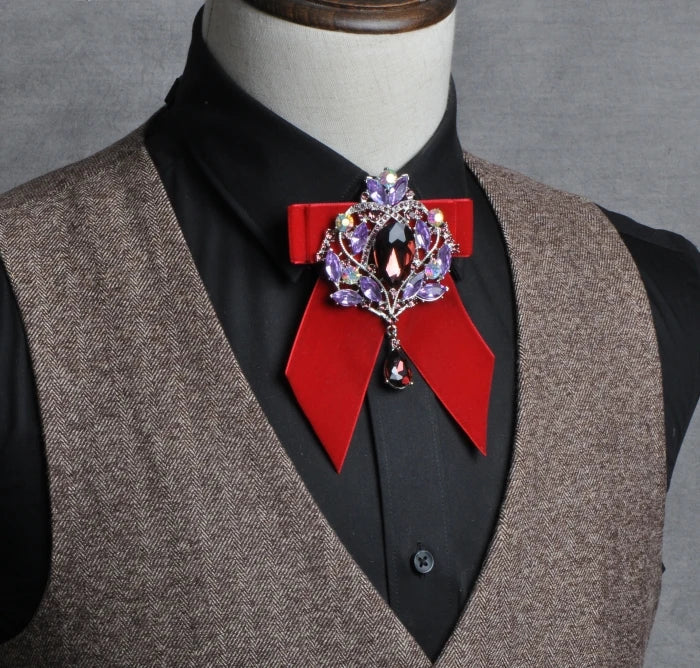 Men's Wedding Bow Tie Pins Set Luxury Rhinestone Velvet Collar Flowers Business Banquet Suits Accessories Handmade Jewelry Gifts