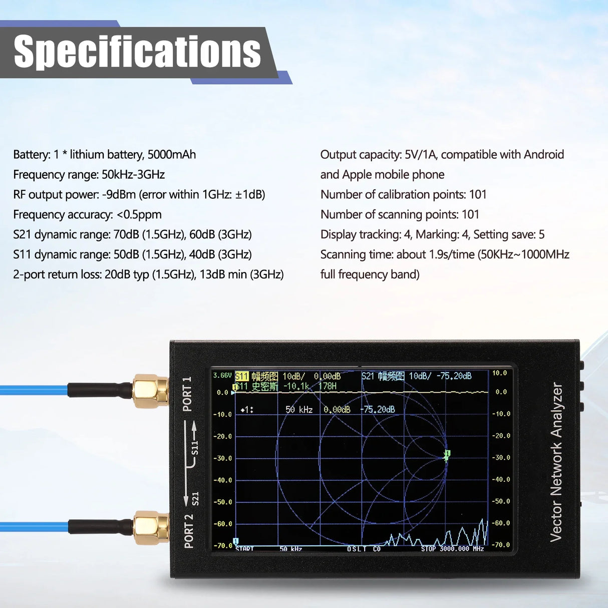 S-A-A-2 NanoVNA-F V2 Vector Network Analyzer Digital Nano VNA Tester MF HF VHF UHF USB Logic Antenna Analyzer Standing Wave